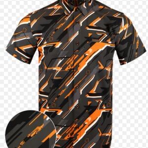 Vibrant Black and Orange Men's Casual Shirt